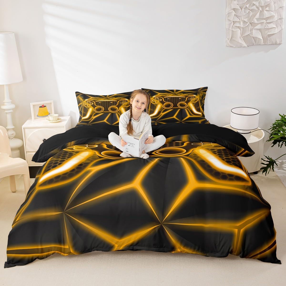 Erosebridal Toddler Gamer Gaming Comforter Cover 3D Gamepad Duvet Cover for Boys Games Console Bedding Set Action Buttons Gaming Quilt Covers Game Controller Modern Room Decor Home, Orange Black