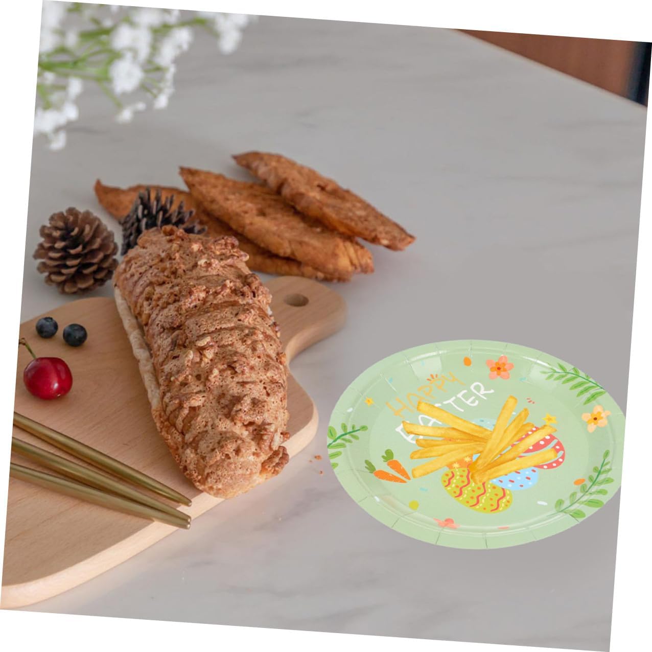 48pcs Easter Party Plates 7-inch Disposable round Paper Plates Bunny Theme Household Dinner for Holiday Gatherings and Spring Celebrations