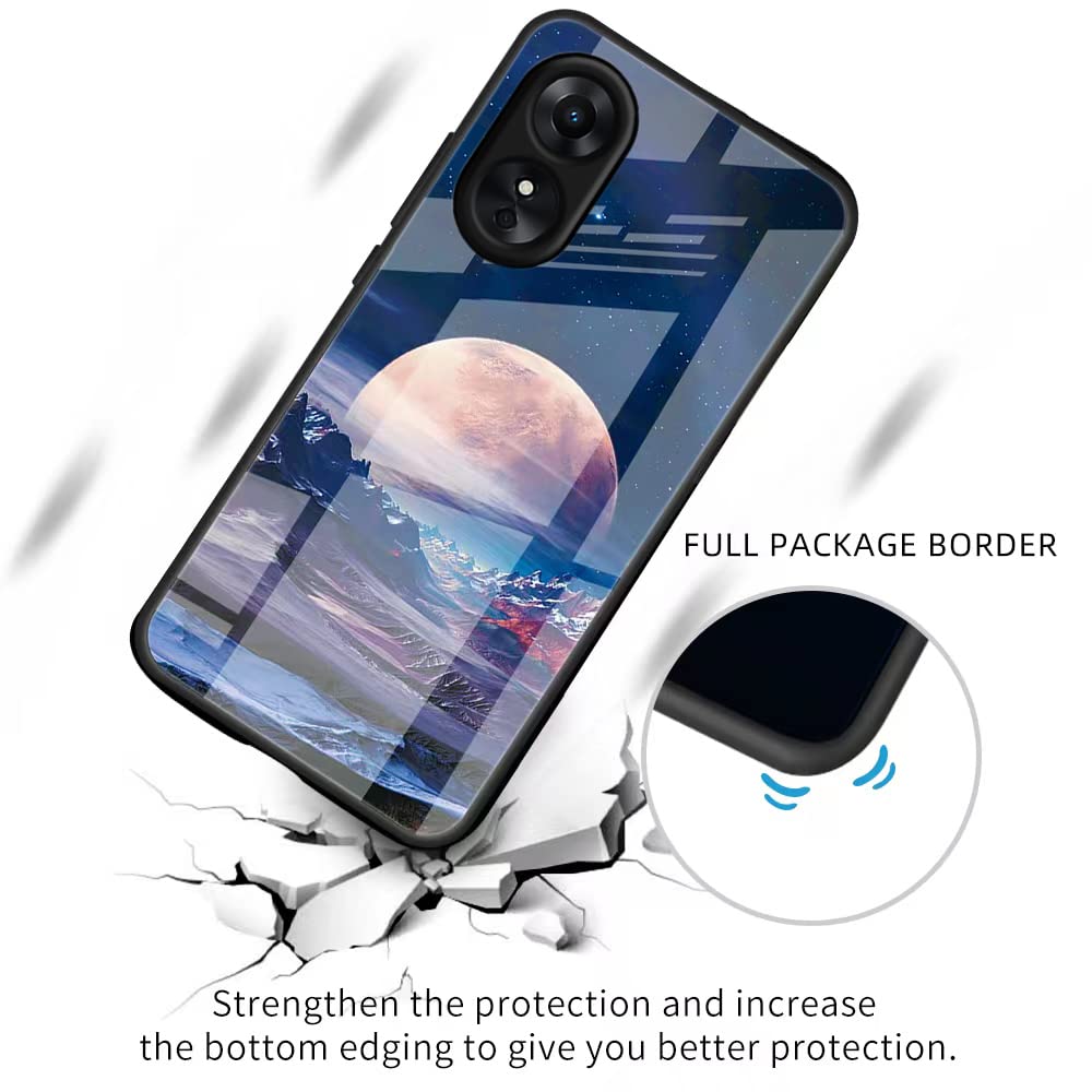DEDUX Custodia Per Oppo A17 – Cover In Vetro Temperato 9H Con Design Cielo Stellato E Paraurti In TPU Morbido, Foglie Verdi, Supporta Ricarica Wireless