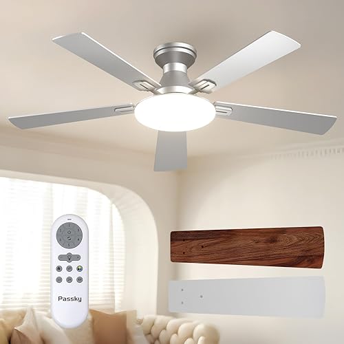 Miniatura 13 de Passky Ventiladores de techo con luces, ventilador de techo elegante de 52 pulgadas con luz y control remoto, 3CCT, regulable, reversible,