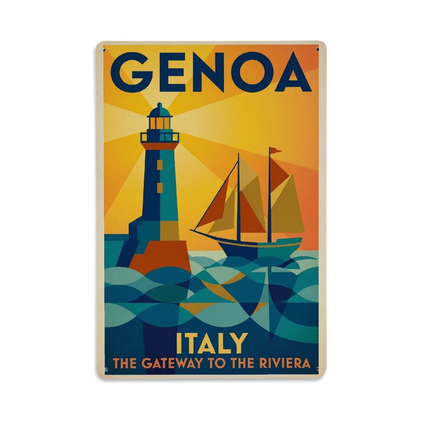 Retro Travel Italy Genoa Metal Tin Sign