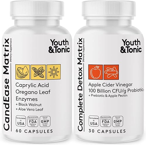 CandEase & Complete Detox Pastillas  Alcalise corporal Restaurando el nivel normal de acidez  Prevenir desequilibrio digestivo y apoyo de salud