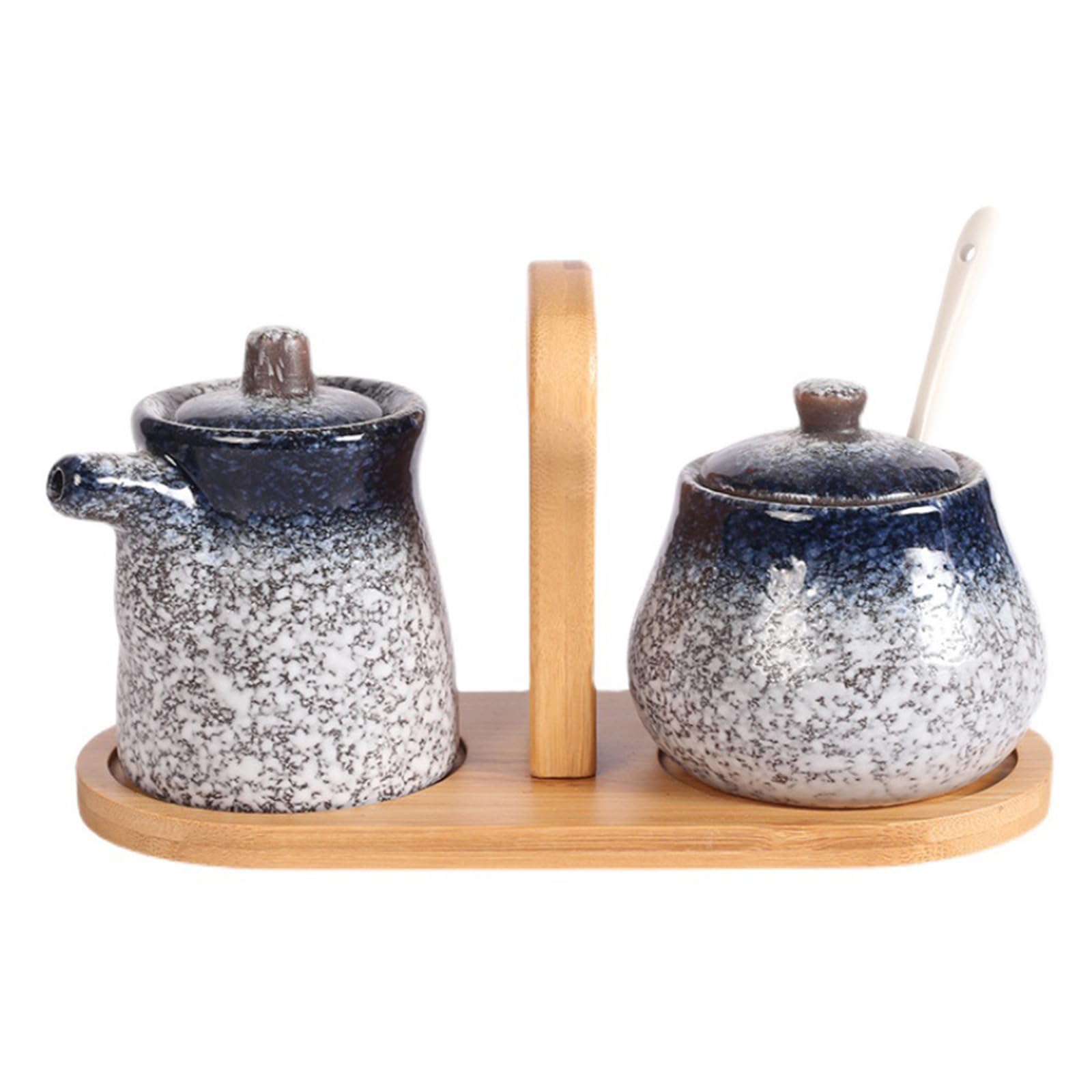 JarsenseCeramic Sugar and Creamer Set, Sugar Bowl with Lid and Cream Pitcher with Spoon, Milk Jug Sugar Jar Coffee Serving Set with Tray for Home Milk Coffee - Blue