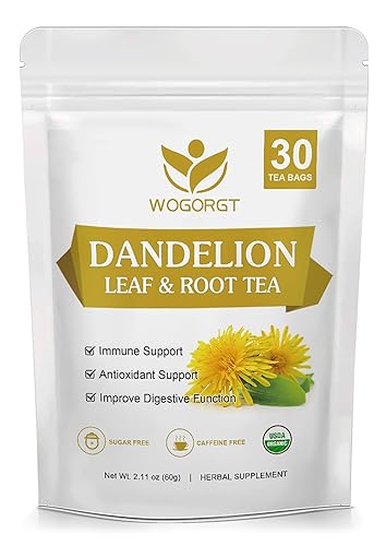Té orgánico de hoja y raíz de diente de león, té de hierbas de diente de león seco natural para apoyo hepático, antioxidante, digestión y apoyo