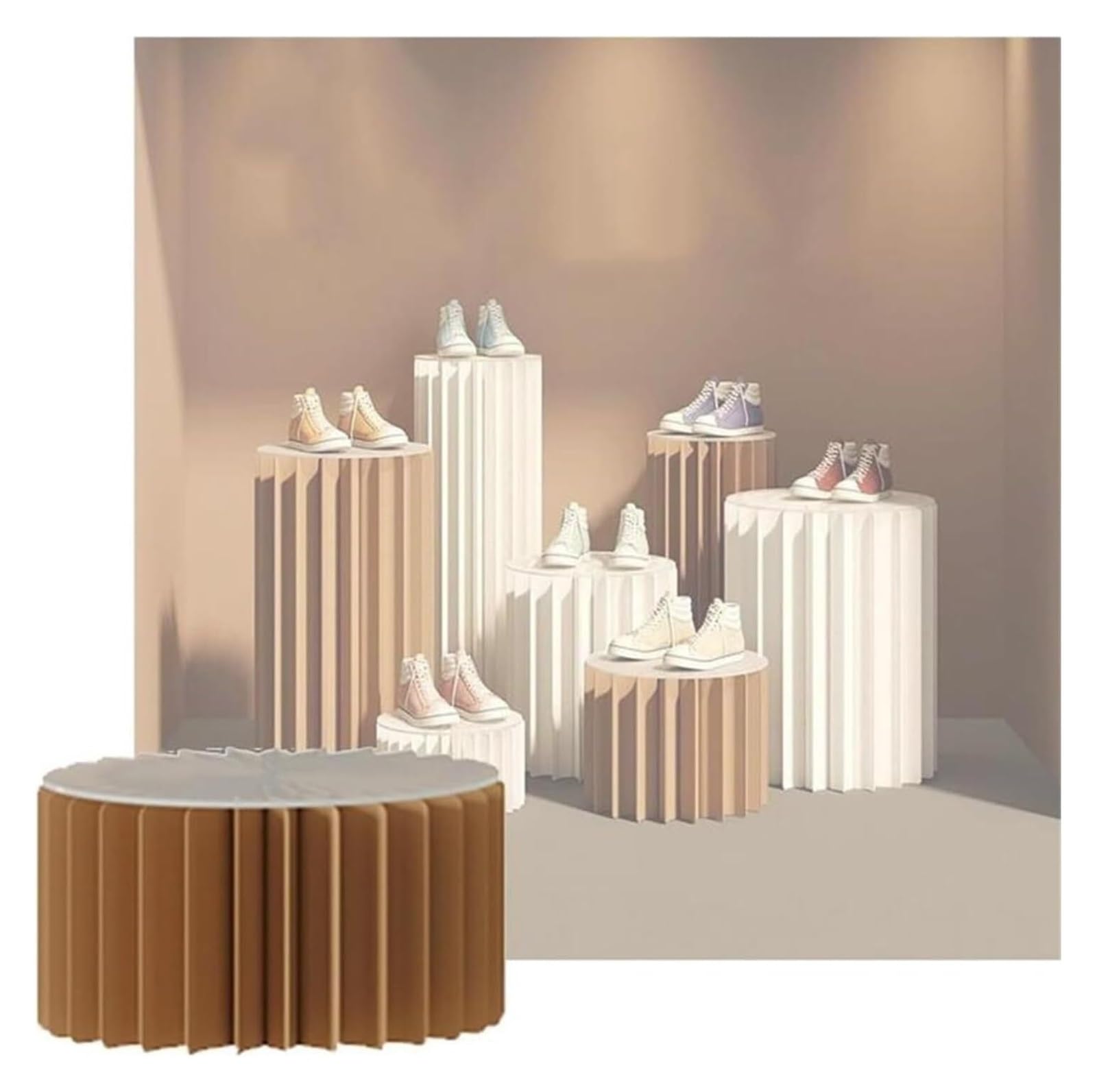 nxjaSDH Foldable paper column display stand, Foldable Brown Roman Pillar Cardboard Cylinder Pedestal Stand, Parties Birthdays Weddings Paper Columns Display(Diameter 30cm,20cm)