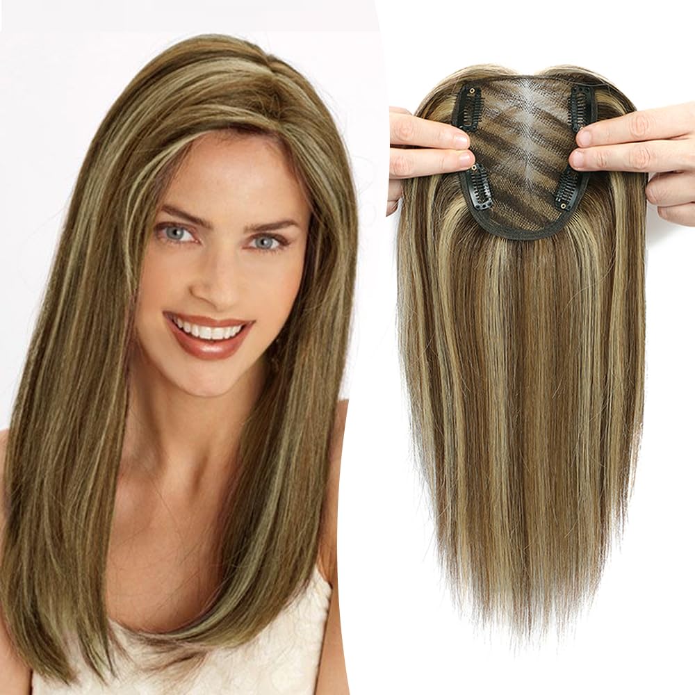 Hair Topper Real Hair Toppers for Women Wiglets Hairpieces Hair Toppers Hair Topper for Women Real Human Hair 4.8 x 4 Inch Base Top Hair Pieces for Thinning Hair 12 Inch Hair Toppers for Women #427