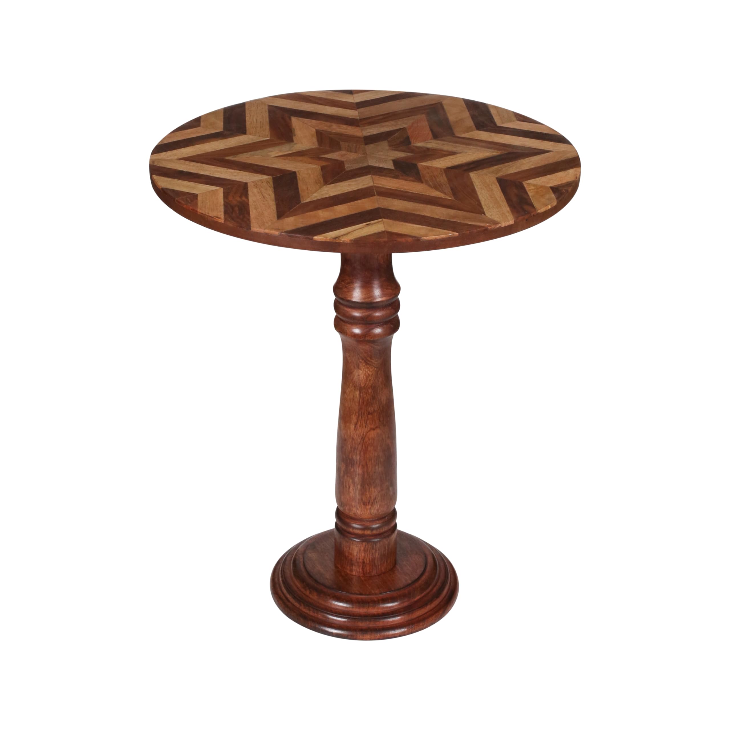 Handcrafted Round Coffee Table for Living Room – 18x21.5 Inch Wooden End Table, Side Table, Accent Table – Solid Wood Small Table with Pillar Joint Design – Natural Finish