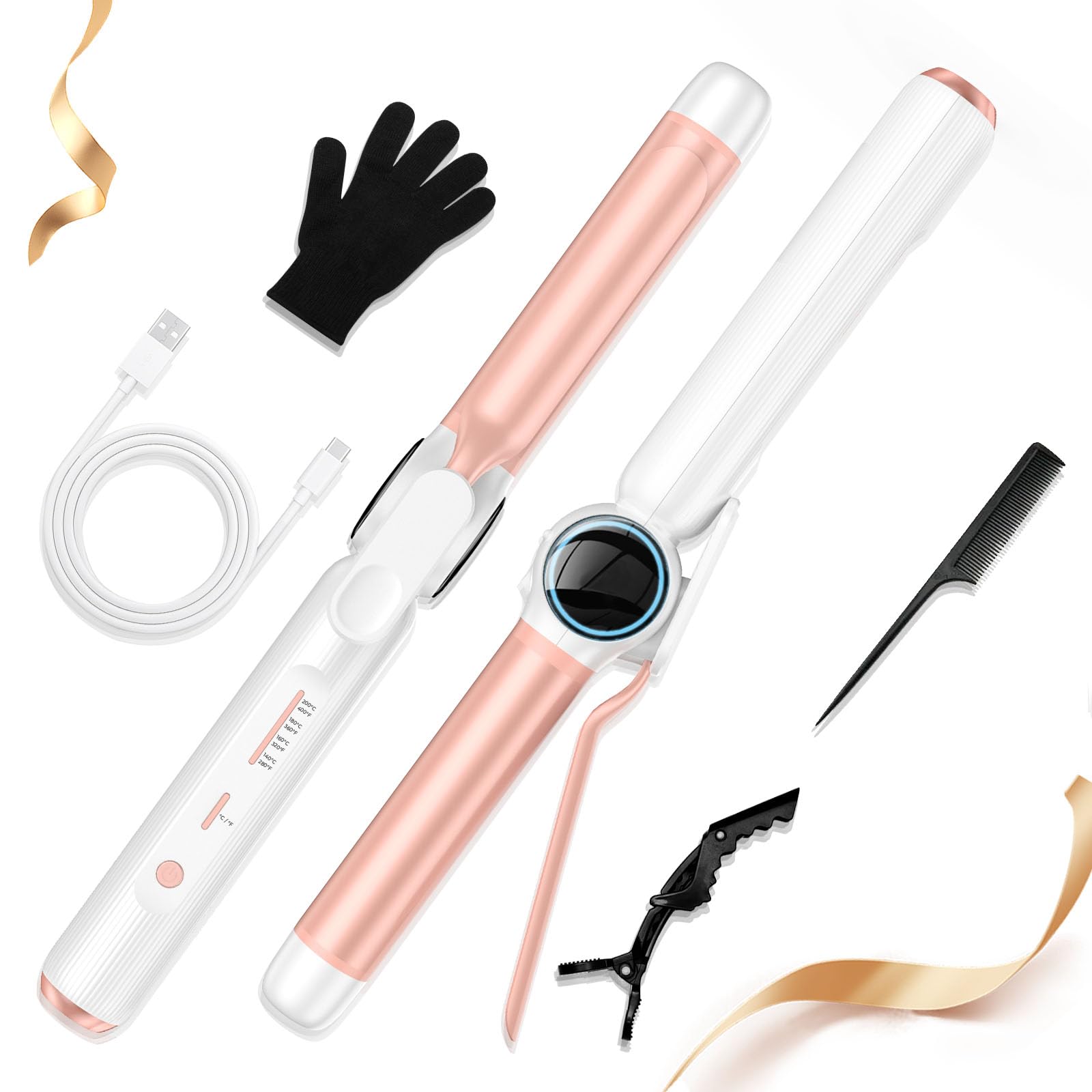 Cordless Curling Iron Rechargeable,USB Rechargeable 9000 mAh Cordless Hair Curler,4 Temp Setting Travel Battery Powered Curling Iron,2 in 1 Portable Hair Straightener and Curler-image-5