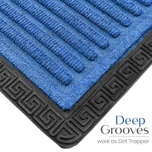 Image of Yellow Weaves 2 Pcs Door Mat for Home Entrance, Outdoor Rubber Mat - Non-Slip, Anti Skid Foot Mat, Dirt Trapper, Heavy-Duty, Weather-Resistant, Waterproof Doormat (40x60cms, Stripe, Blue Color)