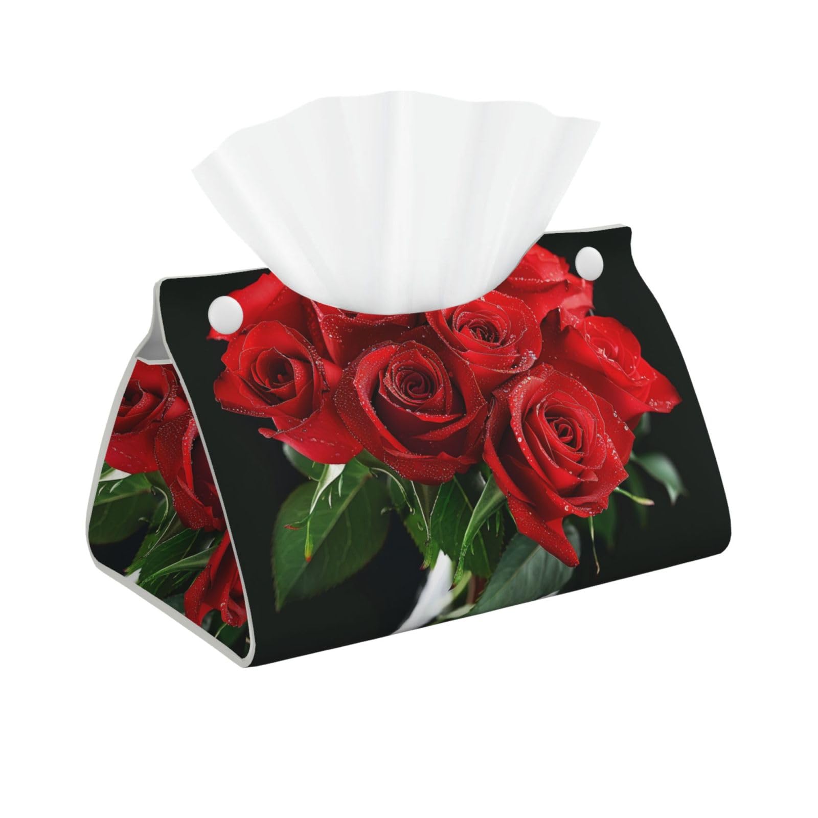 red rose Print Tissue Box Cover Foldable Tissue Storage Box Leather Tissue Cube Box Holder for Living Room Bedroom Office Car Home Decor