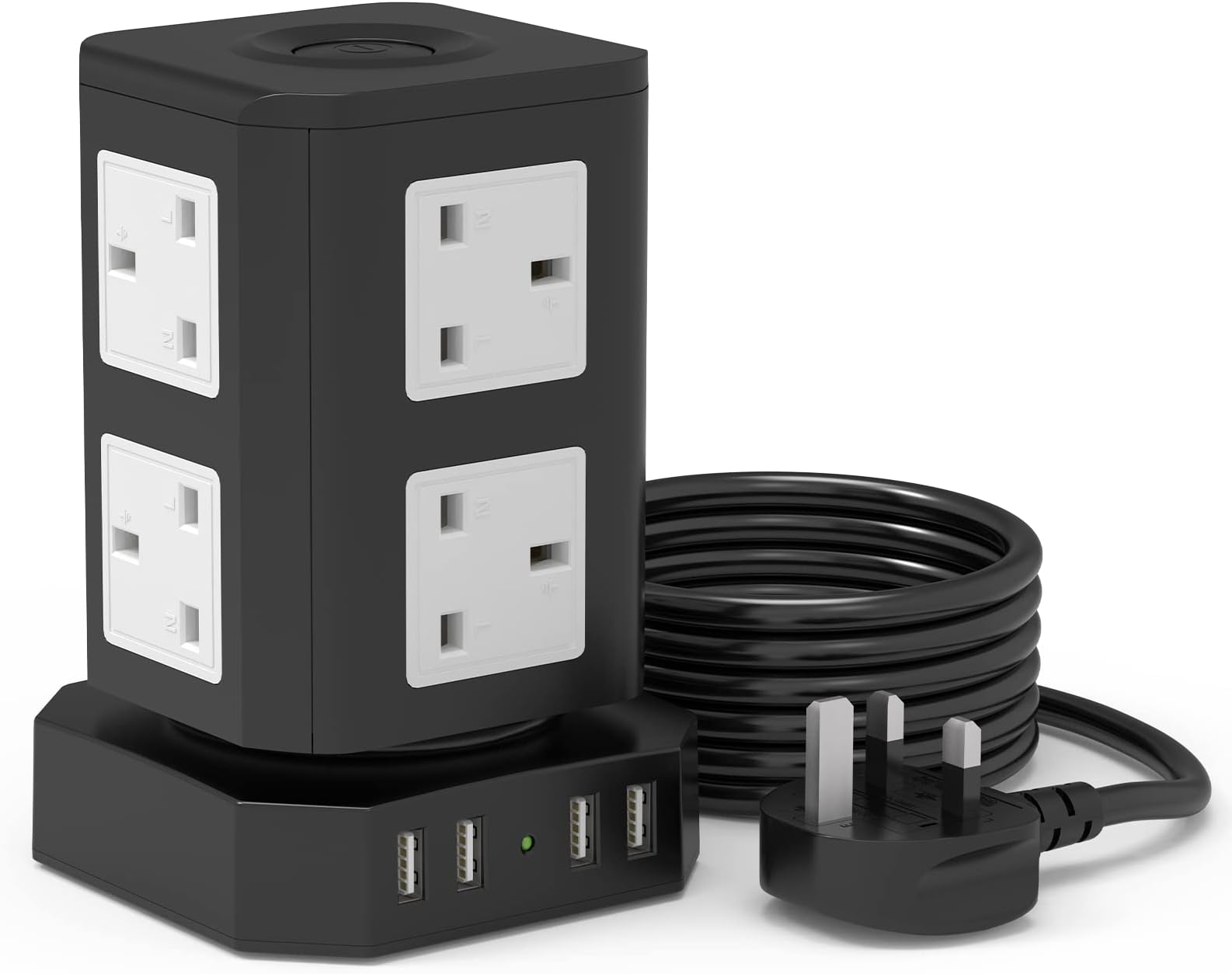 Tower Extension Lead with USB Solts by HAFINO, [13A 3250W] Surge