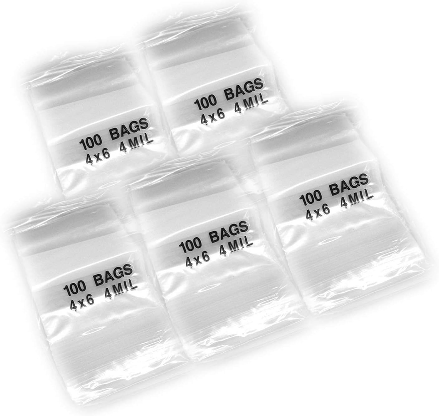 Premium 4 Mil Clear Zip Lock Bags, 4 x 6 Inches Heavy Duty, 5 Packs of 100 (Total 500 Bags)