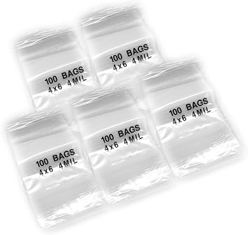 Premium 4 Mil Clear Zip Lock Bags, 4 x 6 Inches Heavy Duty, 5 Packs of 100 Total 500 Bags