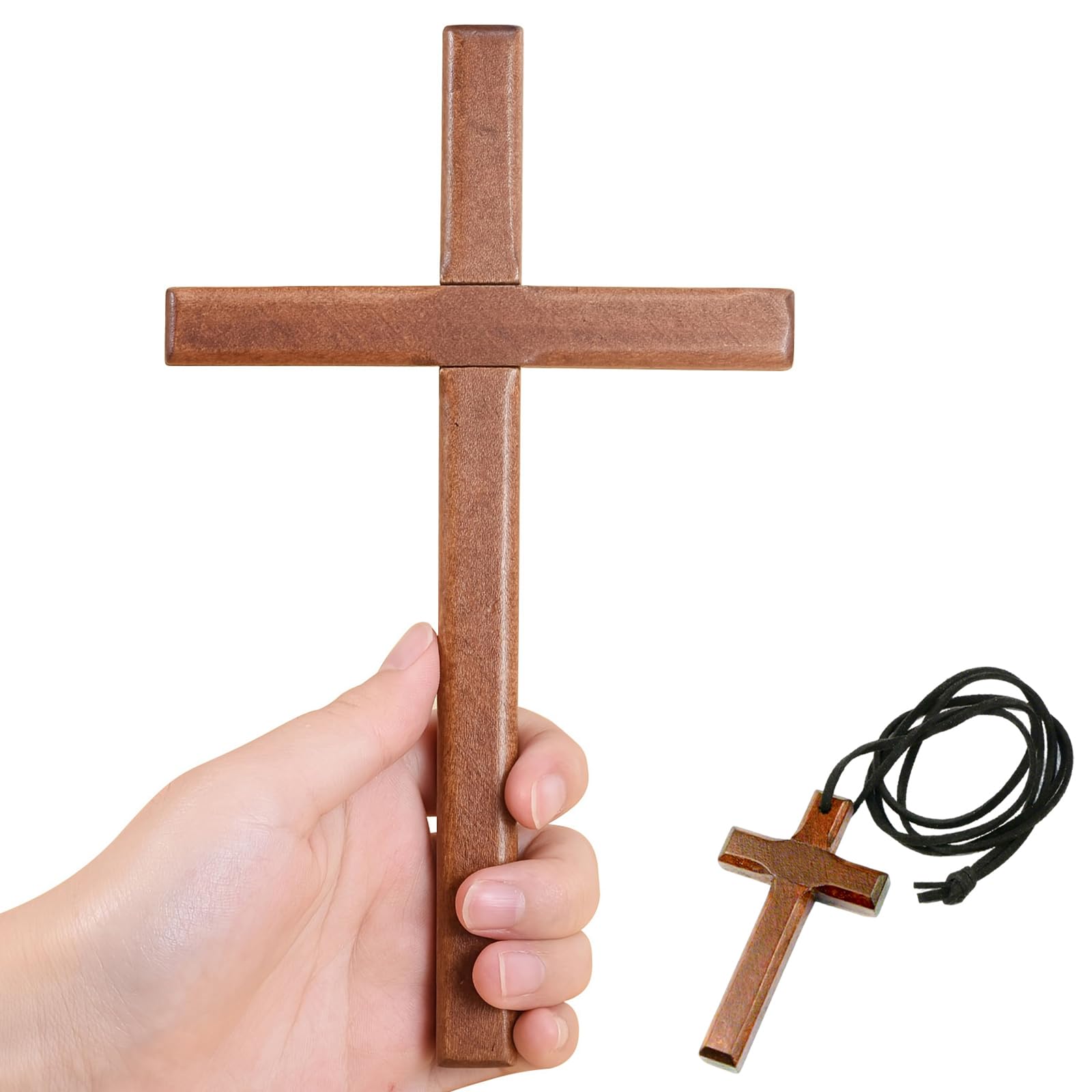 YI Boutique Wood Wall Cross, Christian Wooden Cross, 8" Handmade Decor Christian Gift, Wooden Crosses, with Crosses Necklace, Wall Crucifixes