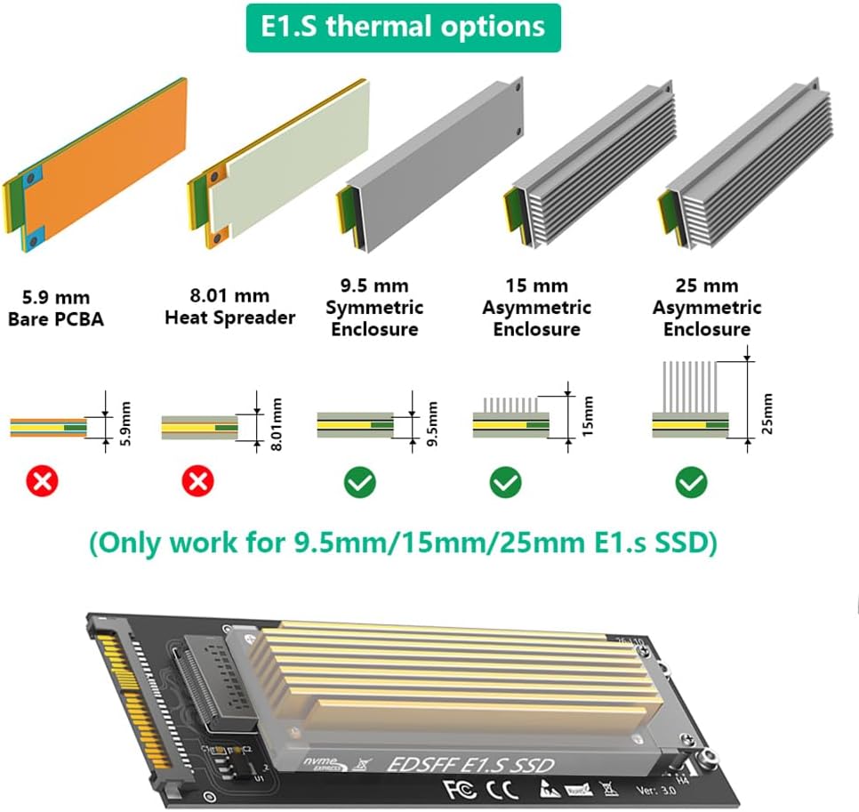 JMT Updated ED SFF E1.S to U.2 SFF-8639 Adapter Card 1U GEN-Z EDSFF Short SSD E1.S Carrier Support Only 9.5mm 15mm 25mm E1.S SSD