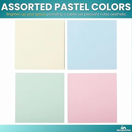 Miniatura 3 de 1InTheOffice Notas adhesivas pastel de 3 x 3, bloc de notas adhesivas, blocs de notas autoadhesivas, colores surtidos, 100 hojas, 24 unidades