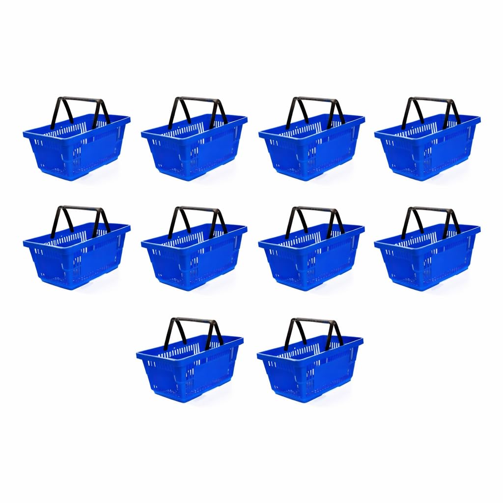 Mega-M Einkaufskorb Set, Blau, 22L Kunststoff Tragekörbe mit Doppelgriffen, Stapelbar, 43x30x22 cm, 10 Stück