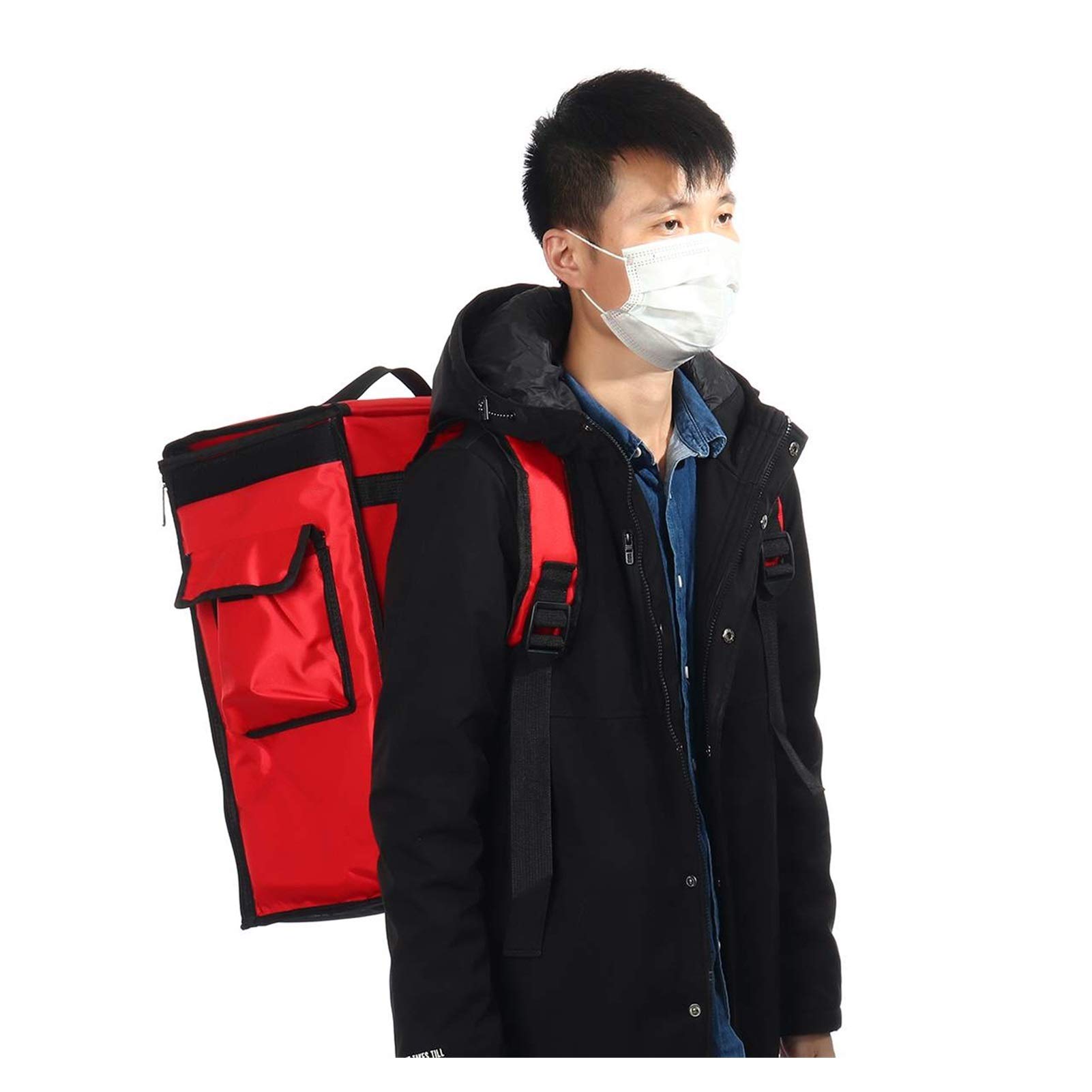 Soft Cooler Bag Portátil 42L Bolsa aislada térmica Pizza portátil Pizza de la Comida Picnic Scooter Mochila Mochila Bolsas de Enfriador Paquete de Aislamiento Plegable (Color : Black)