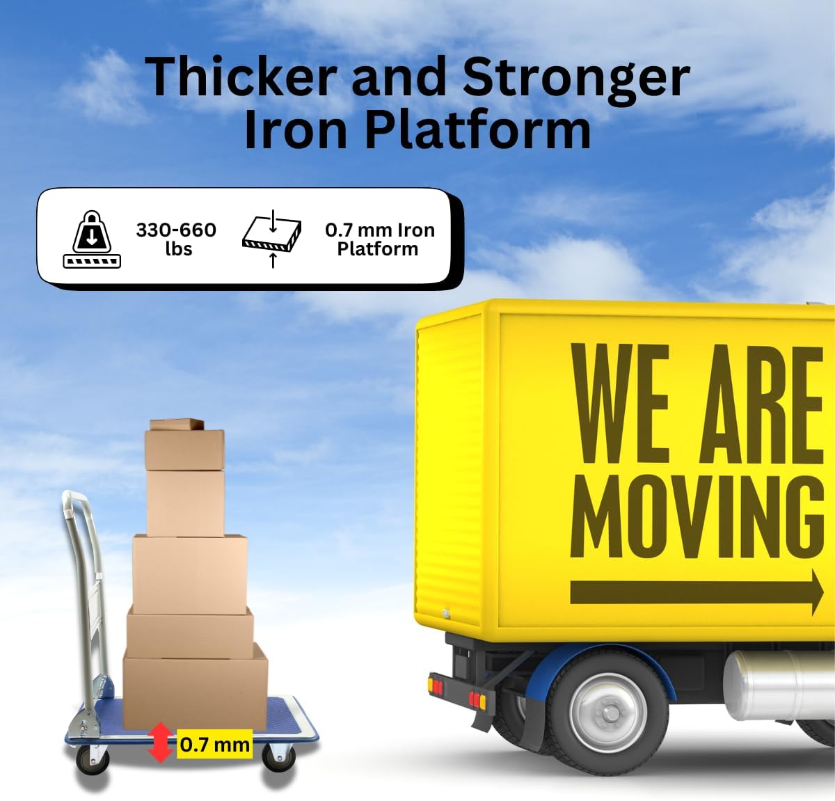 660 lbs Foldable Platform Truck Dolly with Swivel Wheels, Heavy Duty Moving Platform Hand Truck, 36.22 * 24.2 * 34.25 inches (PH300IRON)