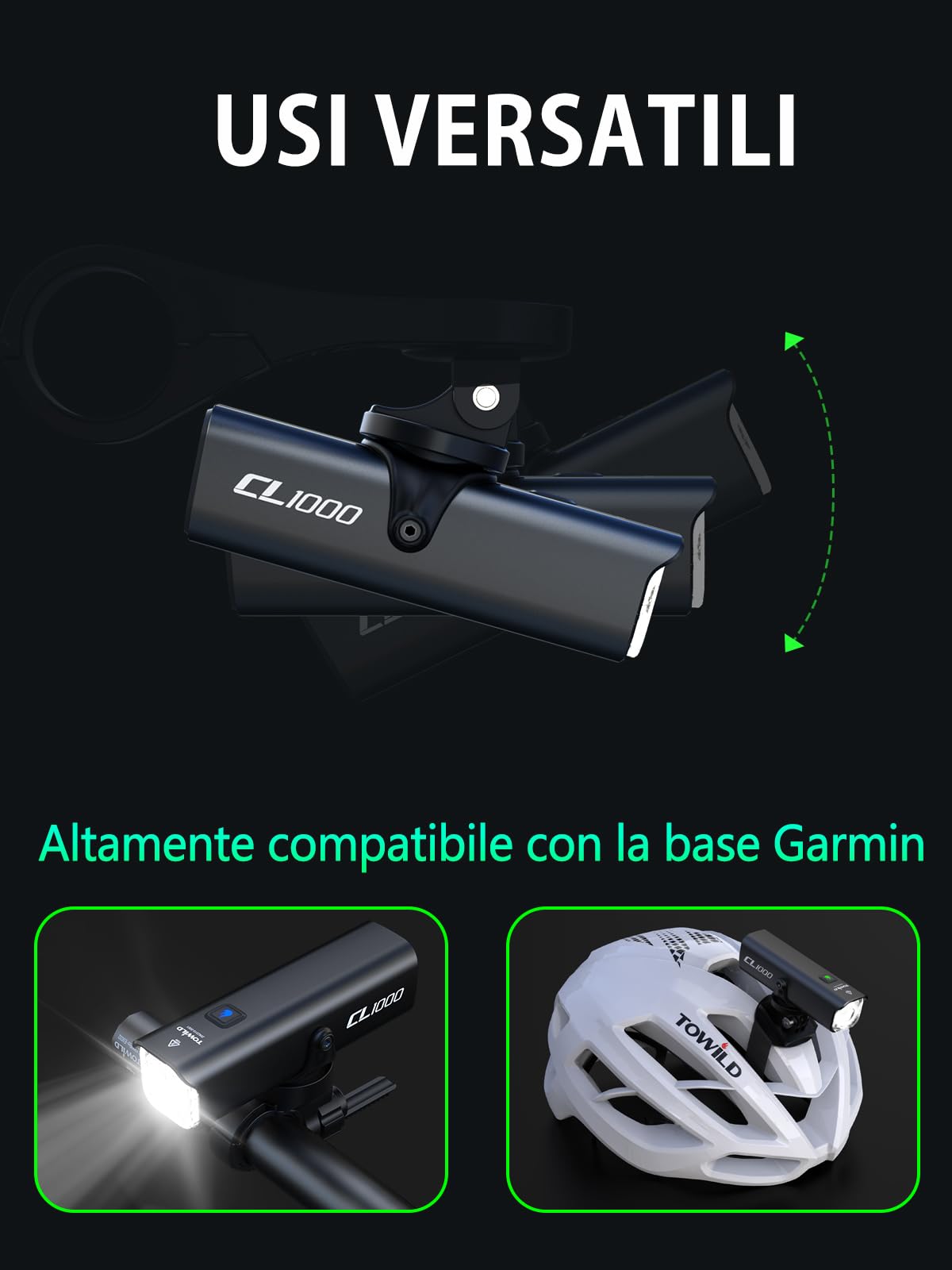 towild CL600/CL1000 Luci Bici, 600/1000 Lumen Luci Bicicletta LED per Pendolarismo,Luce Anteriore Bici 2000/4000mAh Ricaricabili Impermeabili IPX6 per la Guida Notturna, Supporto Sottomontato