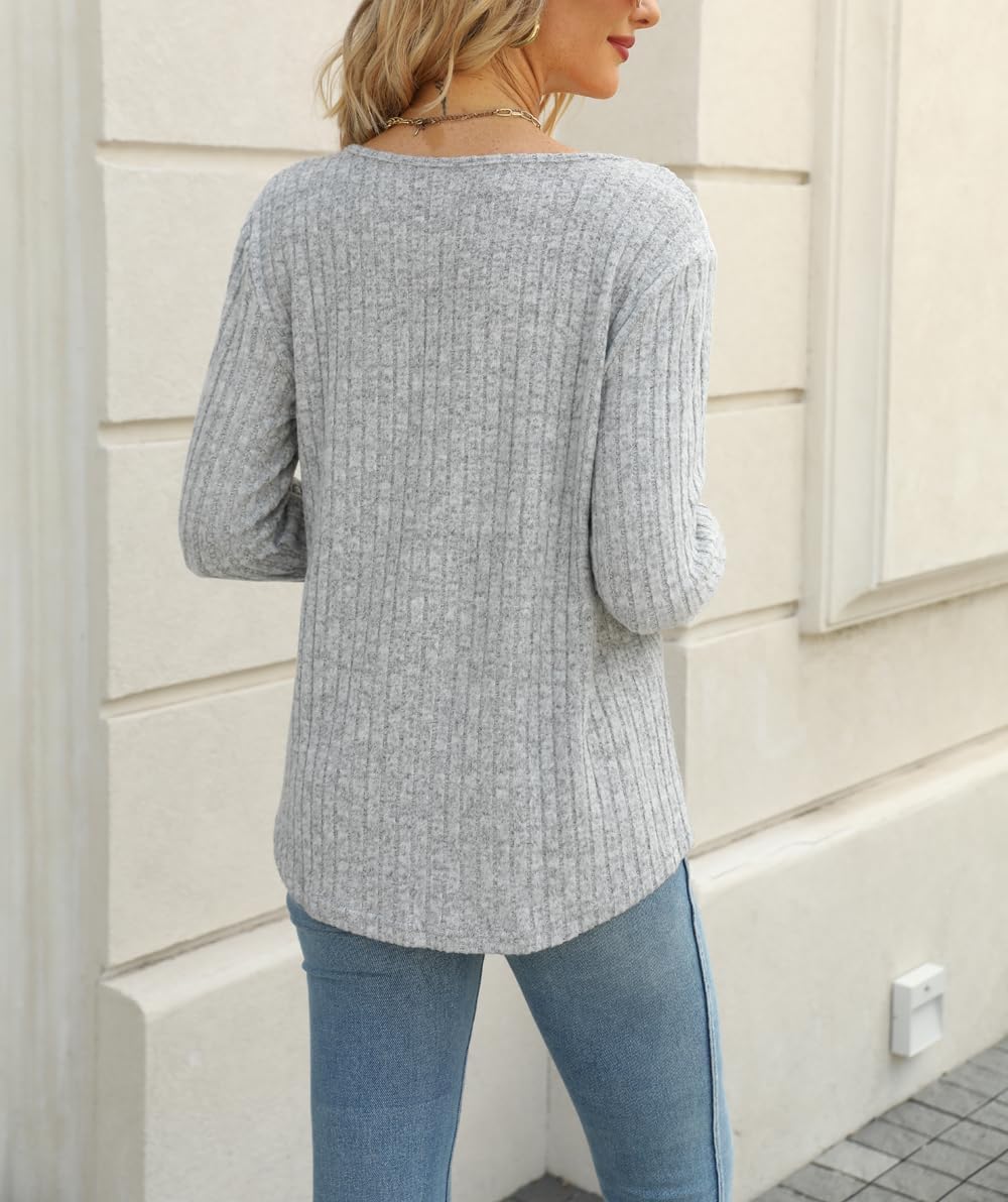 SVALIY Long Sleeve Shirts for Women Womens Fall Tops Sweaters Lightweight Crew Neck Tunic - Image 2