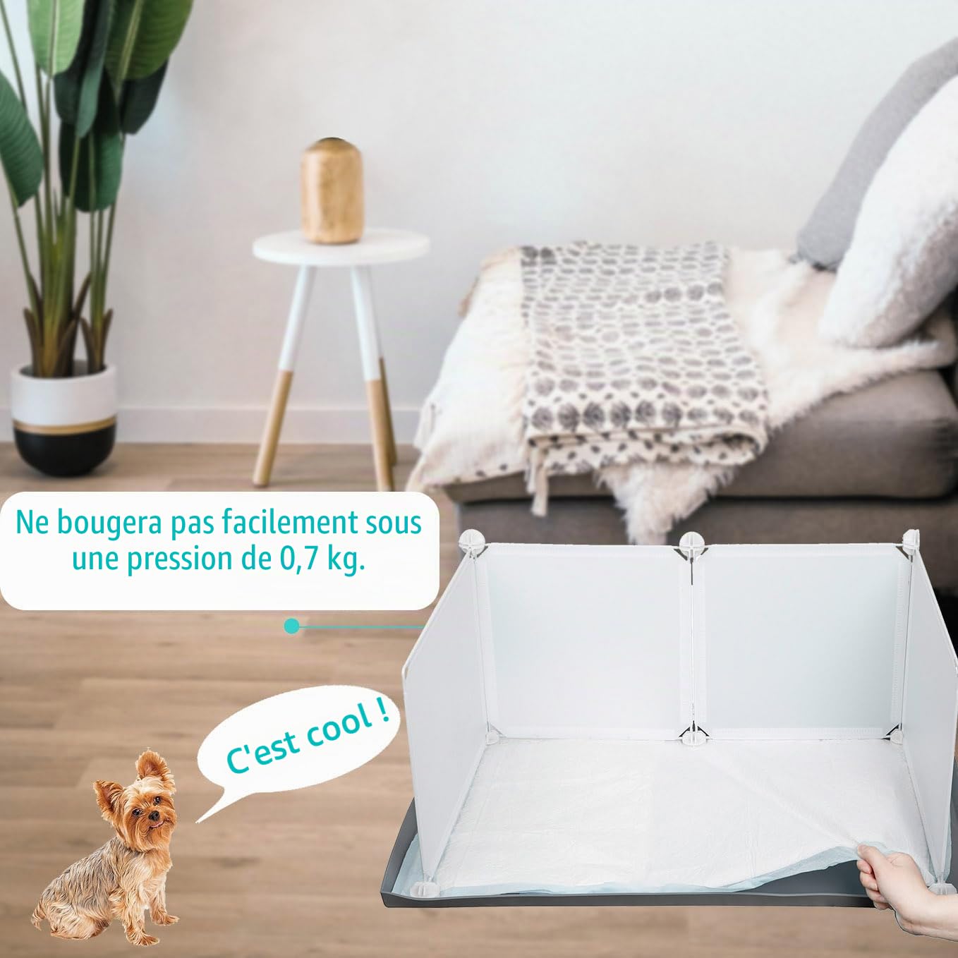 Bac à litière d’intérieur pour chien avec parois hautes, pour chien de petite à moyenne taille, silicone anti-déversements, fonctionne avec la plupart des tapis d'entraînement, facile à nettoyer
