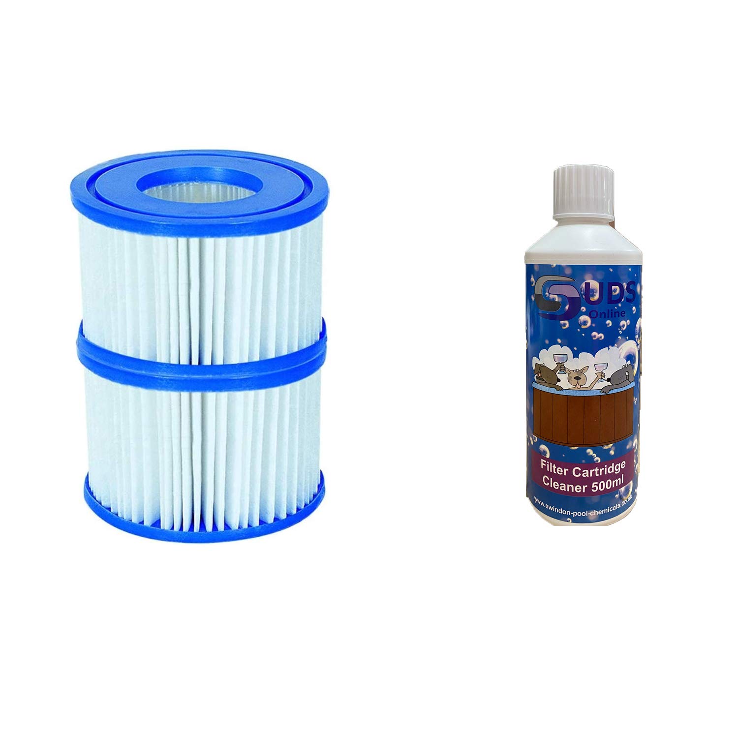 SUDS-ONLINE Filter Cartridge Cleaner With Compatible Bestway Filter Cartridge VI Replacement FOR Lay-Z-Spa Miami, Vegas, Monaco, Palm Springs (1, 500ml)