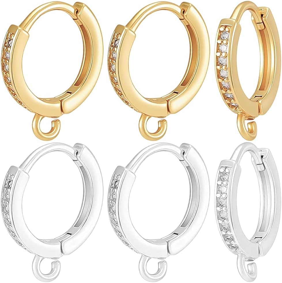 Beebeecraft 12Pcs 2 Colors Huggie Hoop Earring Findings 24K Gold & Sterling Silver Plated Round Leverback Earring Hooks with Loop for Jewelry Making DIY Ear Craft Accessories Supplies