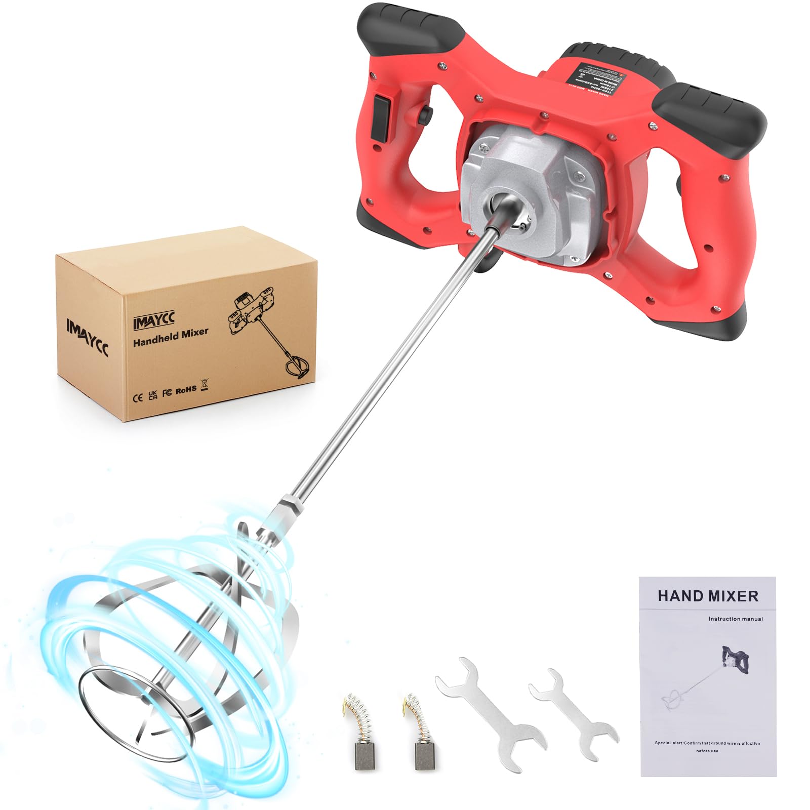 IMAYCC Mortar Stirrer Stirrer 2100 W, 270-930 rpm 6-Speed Concrete Mixer 220 V, M14 Spiral Rod Stirrer for Mortar Diameter 120 mm, Hand Mixer for Feed, Plaster, Colour Cement Mixing Machine