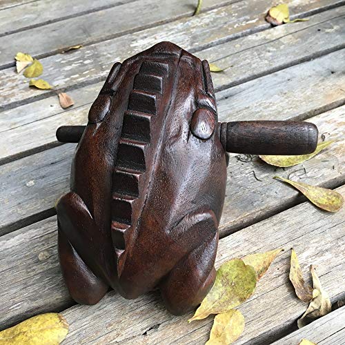 Cozinest Medium 6\" Wood Frog Guiro Rasp Musical Instrument Tone Block Solid Carved Musical Toy Percussion Instrument (Brown) - Thumbnail 4