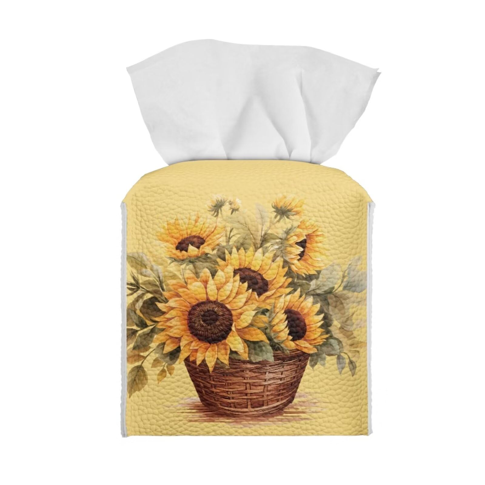 Tutolipy Sunflower Print Tissue Cover Novelty Case Box with Bottom Belt Tissue Box Holder Square Tissue Dispenser Box Novelty for Bathroom Office Parlor Yellow โ image 1