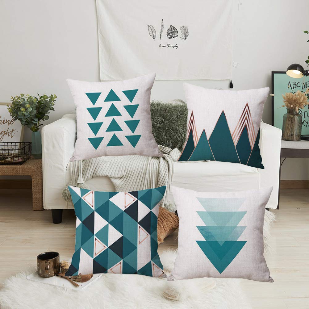 Federe Per Cuscini Divano 45x45 Cm – Set Di 4 Con Motivi Geometrici, Cotone Lino, Cerniera Nascosta, Decorazione Soggiorno E Camera - 2