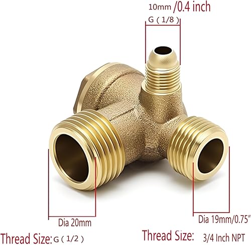 Miniatura 9 de Válvula de retención de compresor de aire roscado macho de latón de 3 puertos Válvula de compresor de aire derecha de 90 grados Válvula de retención