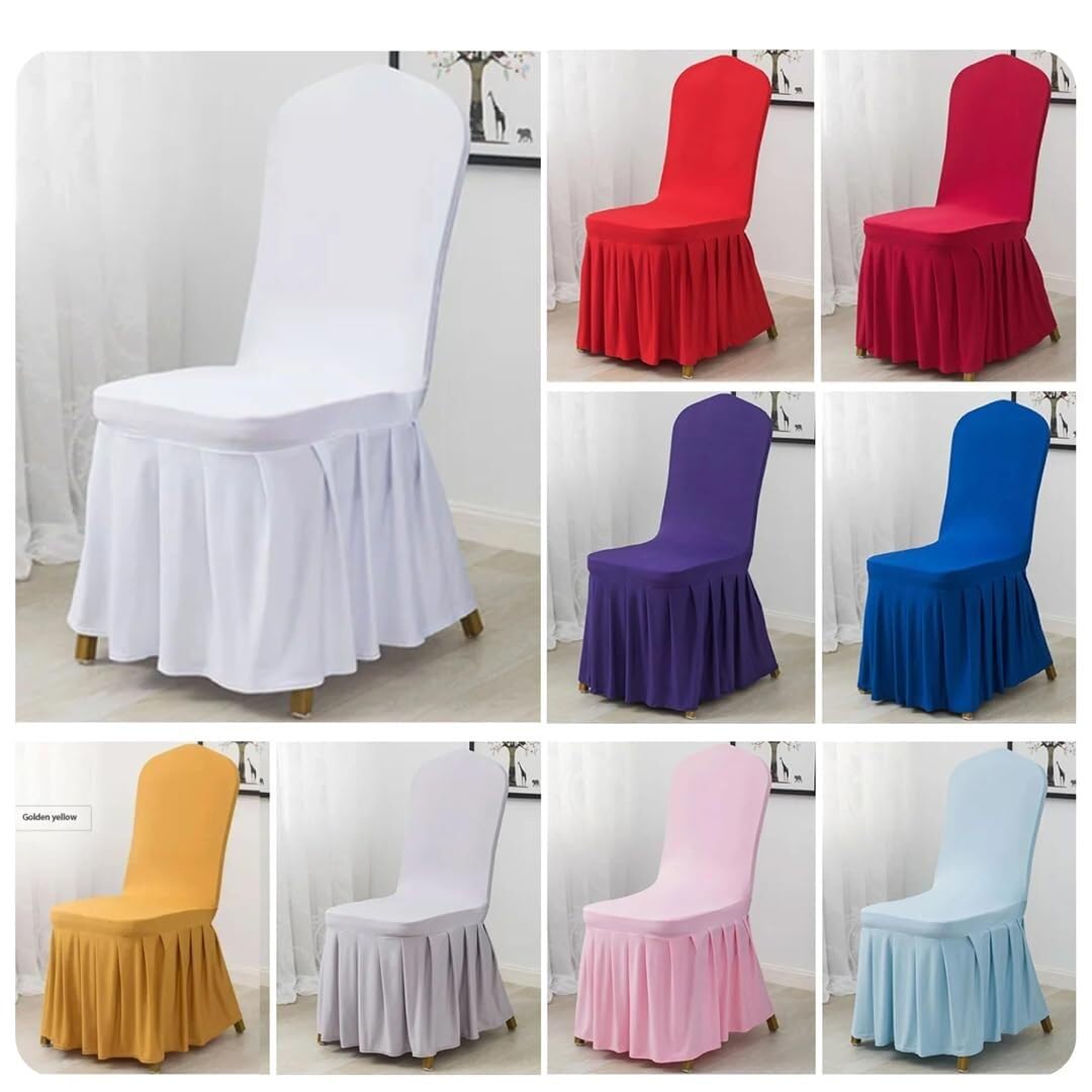 PBTMCD 100 Pcs Pleated Skirt Wedding Chair Covers, Thickened Elastic Slipcovers For Banquets Hotels Parties Dinners(54#)