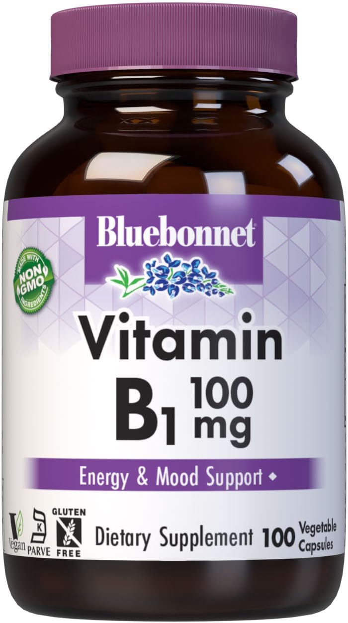 Bluebonnet Vitamin B-1 100 mg Vegetable Capsules, 100 Count
