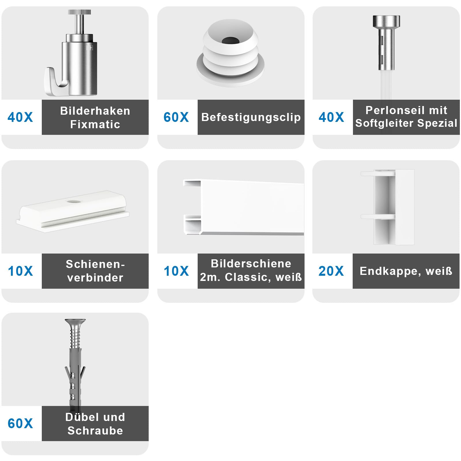 Bilderschienen Galerieschienen Bilderleiste Premium Pro Komplett-Set 20m weiß