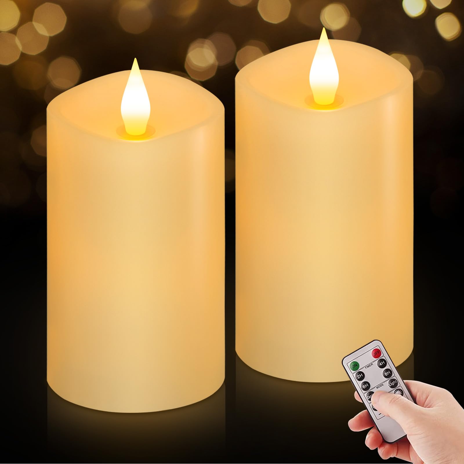 3 x 5 Flameless Candles Set of 2, 2AA Battery Life 600 Hours Battery Candles Flickering with Timer, 5 inch Flameless Candles with Remote for Indoor/Outdoor, Ivory