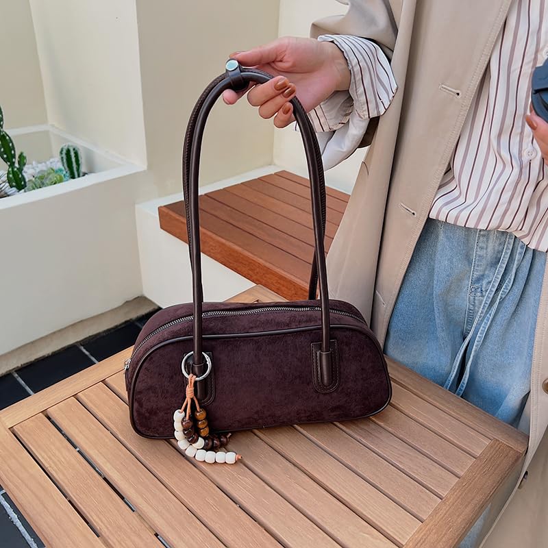 Women Faux Suede Retro Shoulder Bag Versatile Fall Bags Large Capacity Stylish Bowler Bag For Travel For Autumn and Winter3