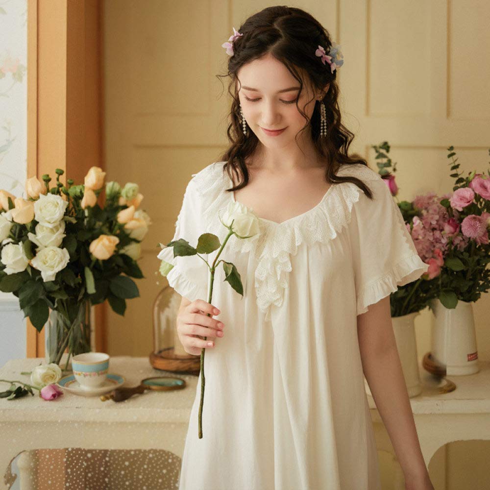 Damen Kurzarm Nachthemd,Retro Baumwolle V-Ausschnitt Spitze Lange Kurze Ärmel Einfach Süß Sommer Ärmellos Lose Soft Home Fit Nachthemd Nachthemd Nachthemd Freizeitkleid, XL