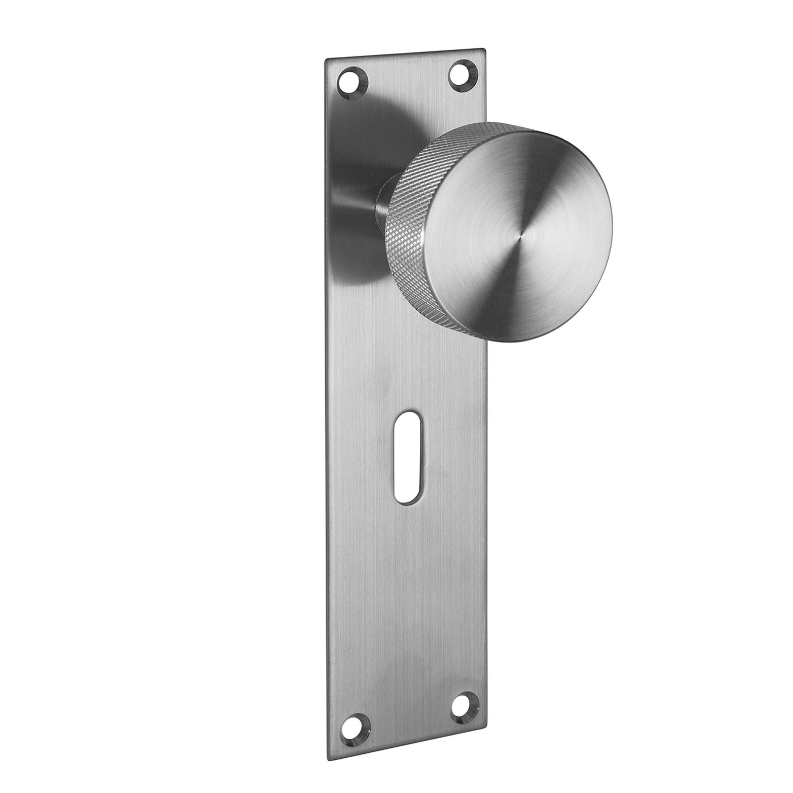 Satin Stainless Steel Knurled Door Knobs on Lock Backplate with Satin Finish