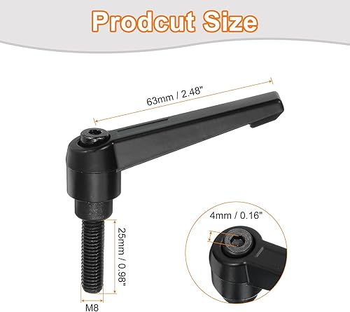 Miniatura 203 de uxcell 2 perillas ajustables M8 x 3.150 in, mango de rosca macho, botón de trinquete de liberación rápida, perno giratorio para maquinaria de torno