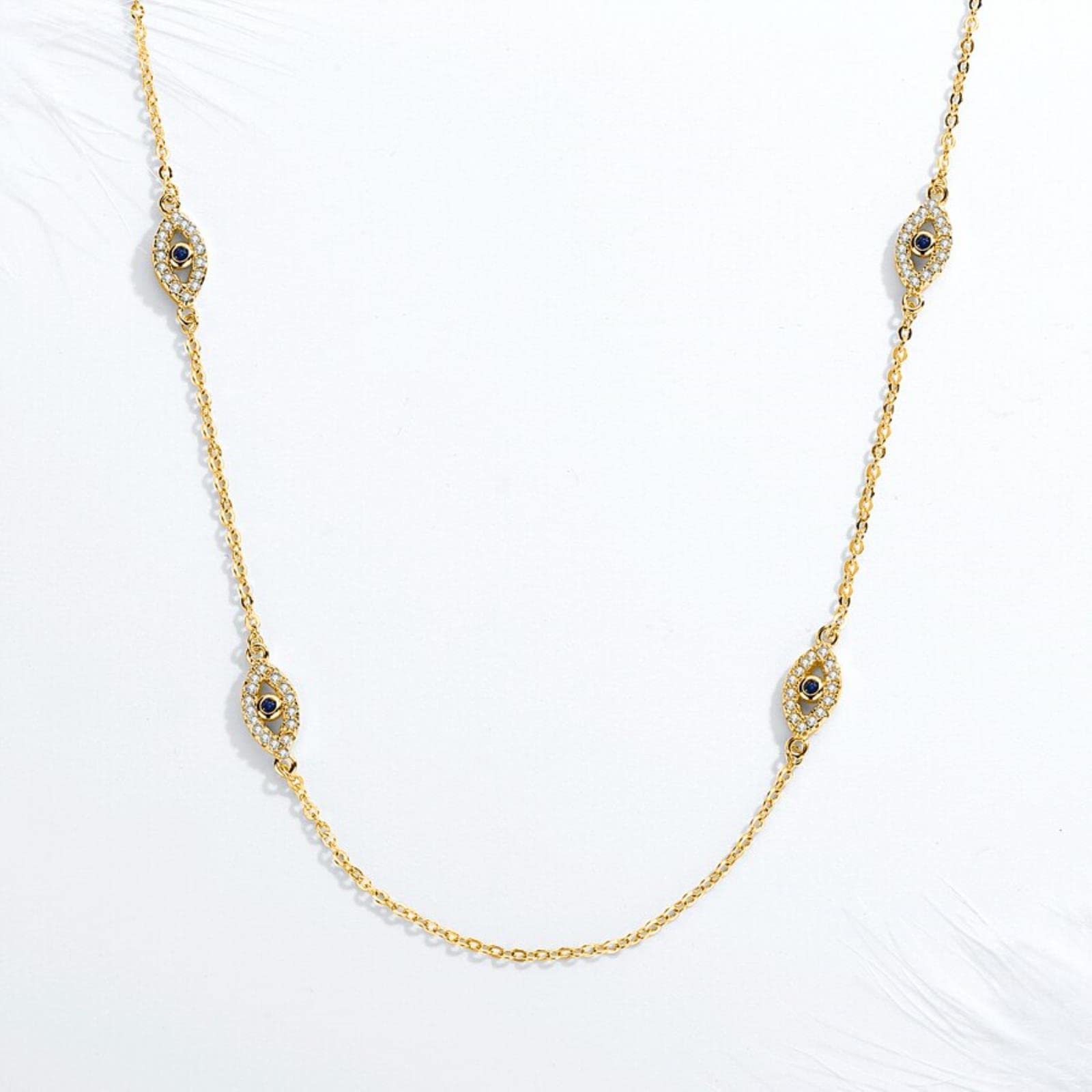 LAMGUL Collar con Colgante de Ojo Malvado con Personalidad, Cadena Larga de Plata de Ley 925, Collares turcos de Cristal, joyería de la Suerte para Mujeres y niñas