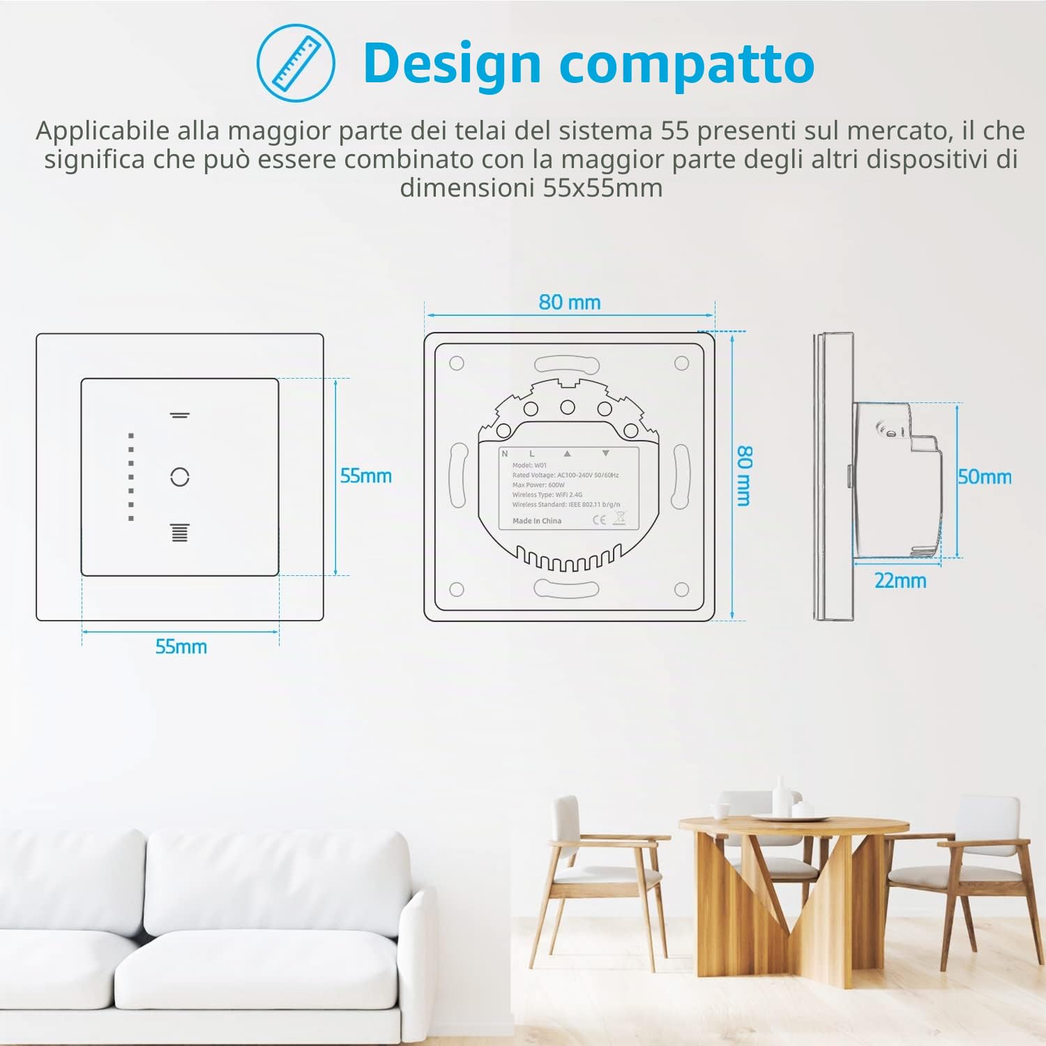 Interruttore Wi-Fi per tapparelle, [6 gen] veneziane con LED controllabile, controllo tapparelle compatibile con Echo Alexa/Google, 4 pezzi
