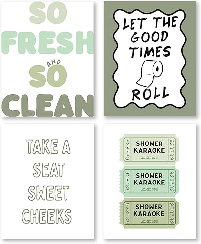 Miniatura 22 de Pleonox Cuadros de Arte de Pared de Baño Retro Azul de Tendencia en Lienzo 8x10 Pulgadas Juego de 4, Imágenes Azules Elegantes para Invitados,