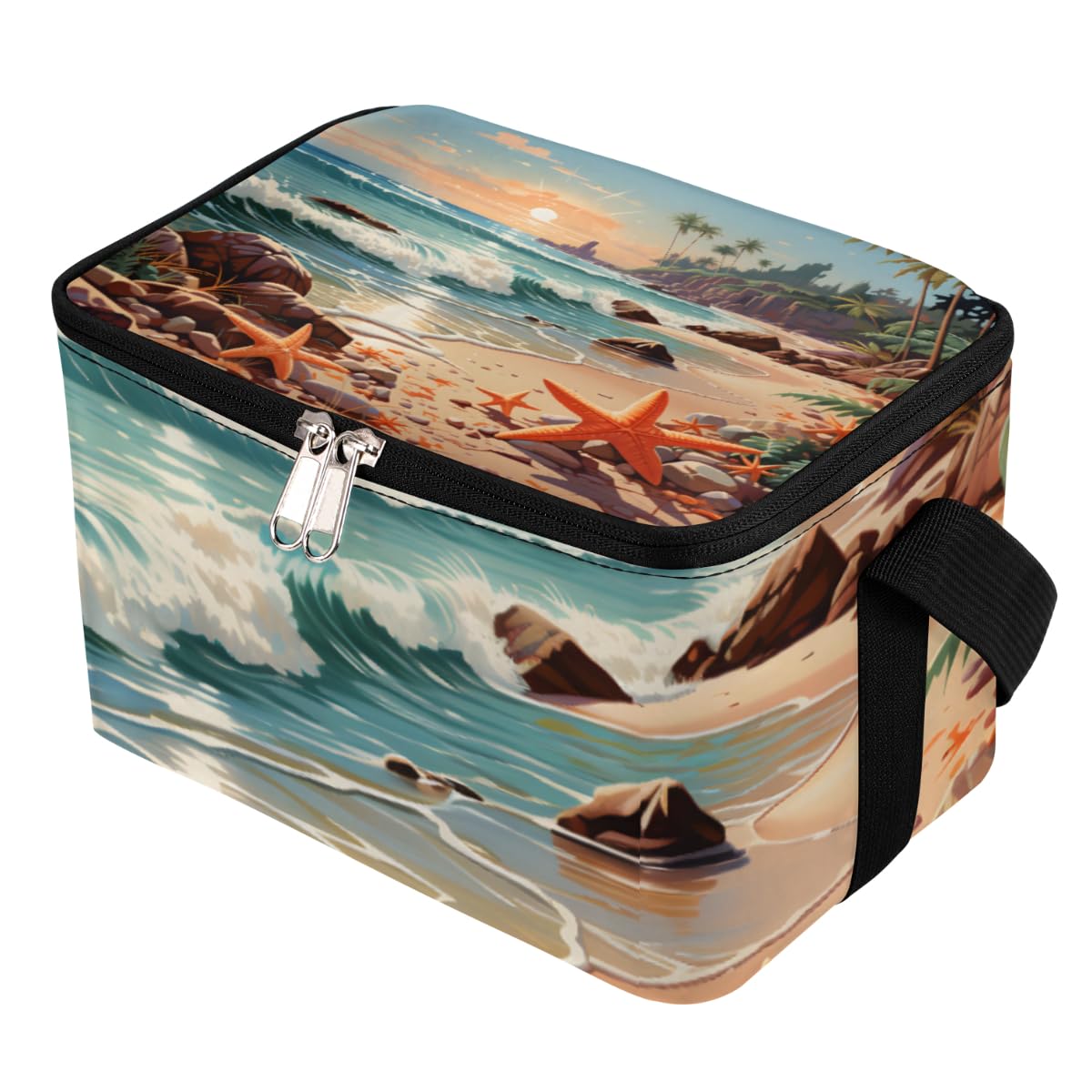 GzLeyigou Lunch Bags for Women Men 9 Cans,Beach Starfish Seashell Hot & Cold Food Delivery Bag Insulated Grocery Bag Insulated Lunch Box Seaside Cooler Bag for Office Work Picnic Beach