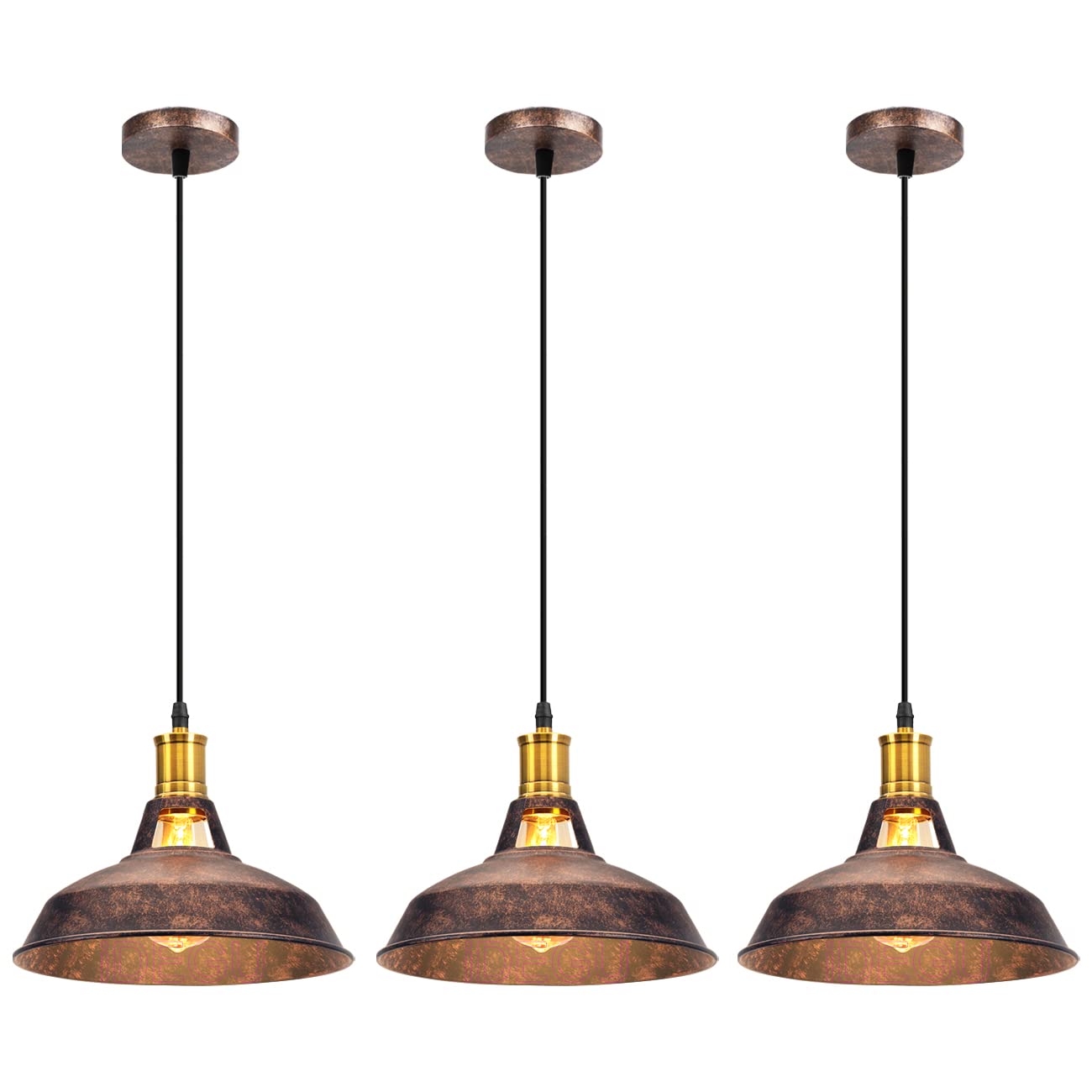 iDEGU Juego de 3 Lámparas Colgantes Vintage, Lámpara de Techo Industrial 27cm Iluminación E27 Luz Colgante Retro para Cocina, Salón, Dormitorio, Comedor, Pasillo, Restaurante (Óxido)