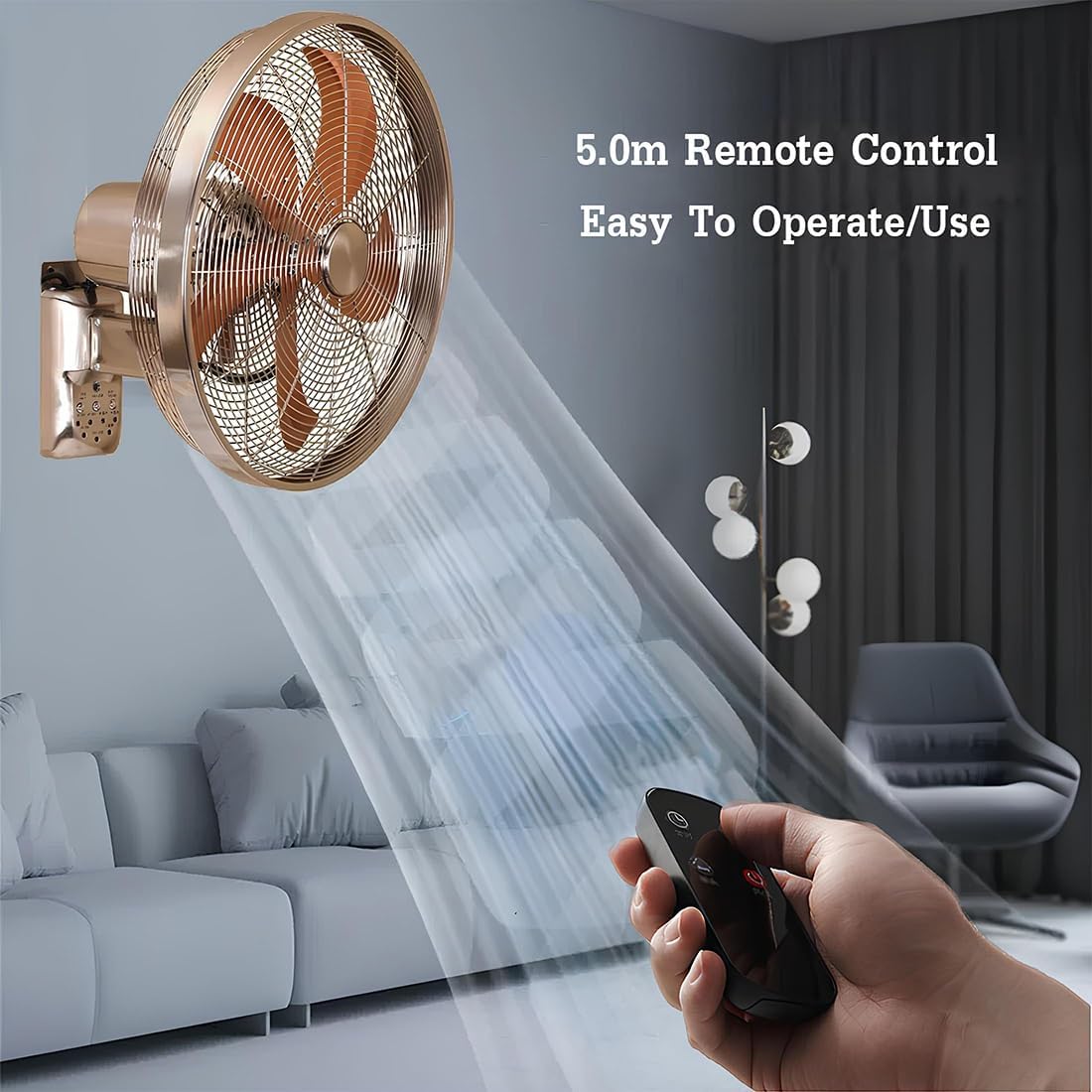 Wall Mount Oscillating Fan - 3 Speed Industrial Metal Fan with Remote Control, 120° Oscillation, Perfect for Warehouse & Garage Cooling