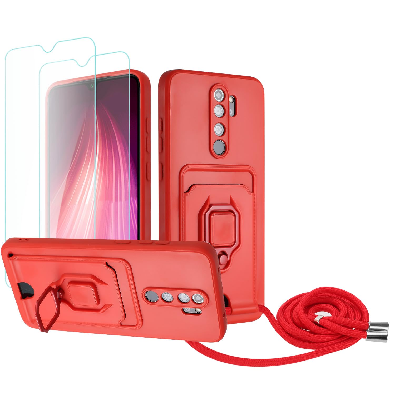 Zallagre Funda con Cuerda Compatible con Redmi Note 13 Pro 5G,[2 Packs Cristal Templado],Ranura para Tarjetas,Cubierta de Cámara Deslizante Proteger,360 Anillo Soporte-Morado — view 25