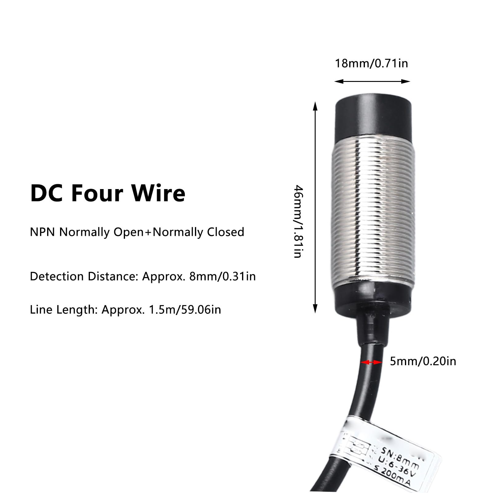 2 Pcs Inductive Proximity Sensor M18 DC 6-36V NPN NO NC 4 Wire Approach Sensor Switch 8mm Detecting Distance Proximity Sensor Switch for 3D Printer