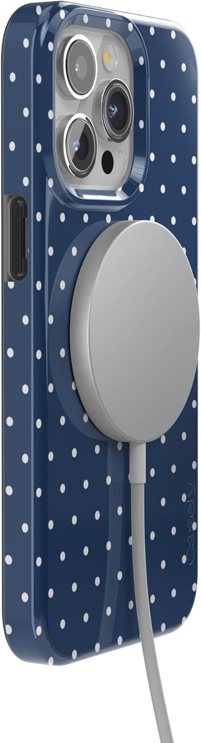 Casely iPhone 15 Pro Case | On the Dot | Navy Polka Dot | Compatible with MagSafe | Classic Ultra Slim Design